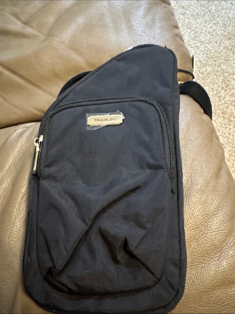 Travelon Black Sling Belt Bag with Front Zip Pocket